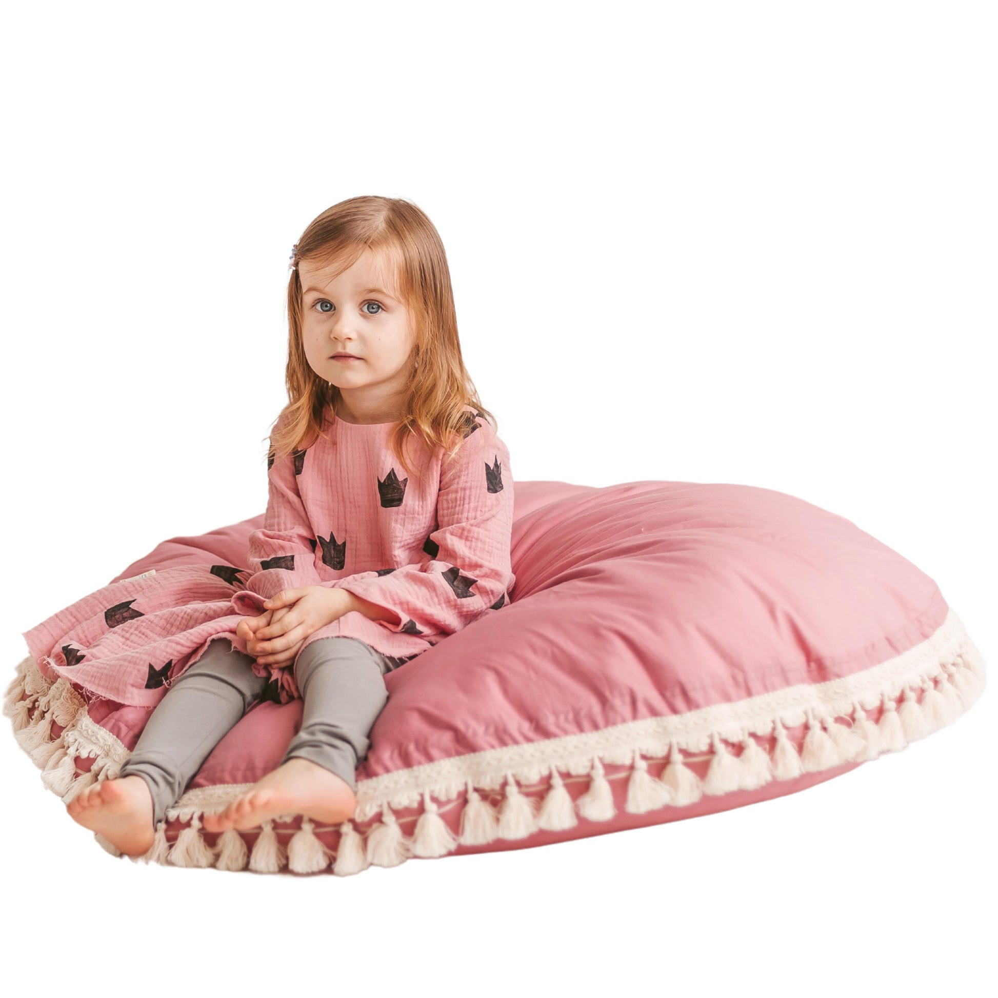 MINICAMP – Cuscino da pavimento grande con nappine colore rosa