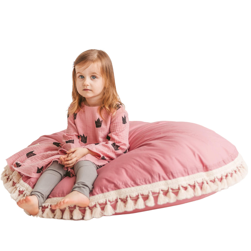 MINICAMP – Cuscino da pavimento grande con nappine colore rosa