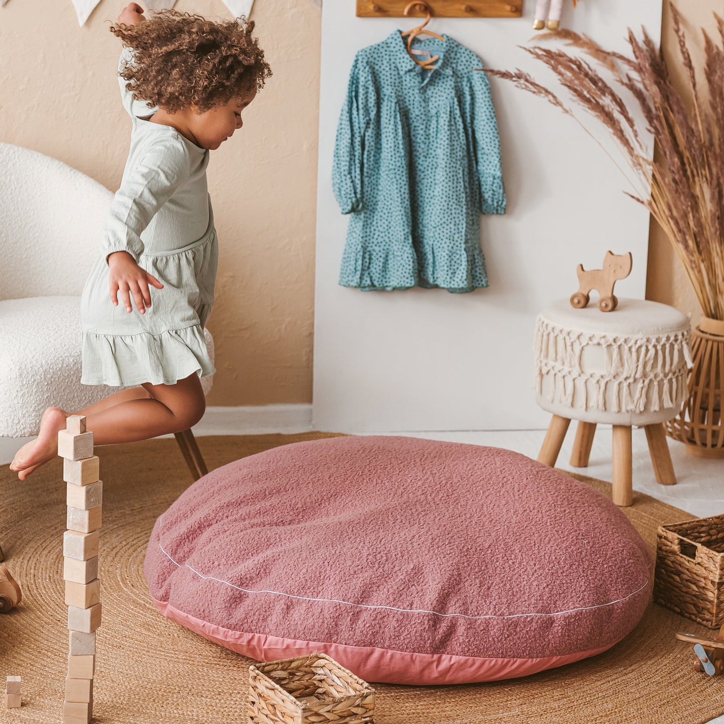 MINICAMP – Cuscino da Pavimento in Bouclé Rosa per Bambini