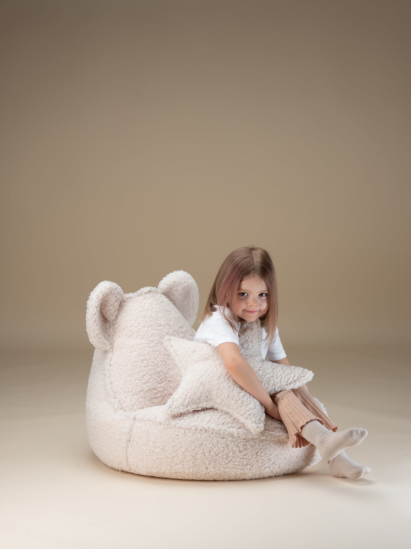 Cream White Bear Beanbag - Poltrona a Sacco con Orecchie da Orso