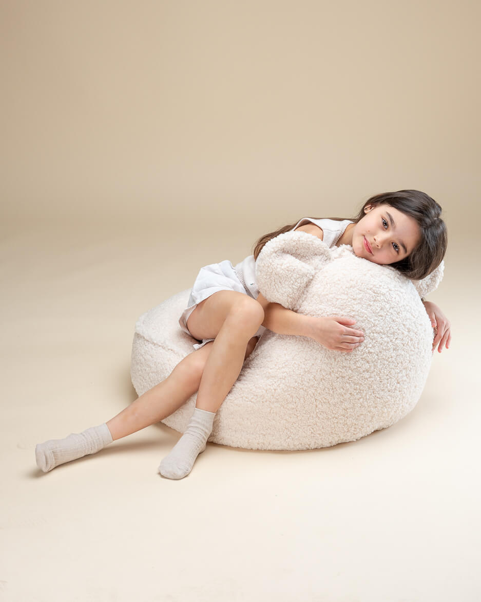 Cream White Bear Beanbag - Poltrona a Sacco con Orecchie da Orso