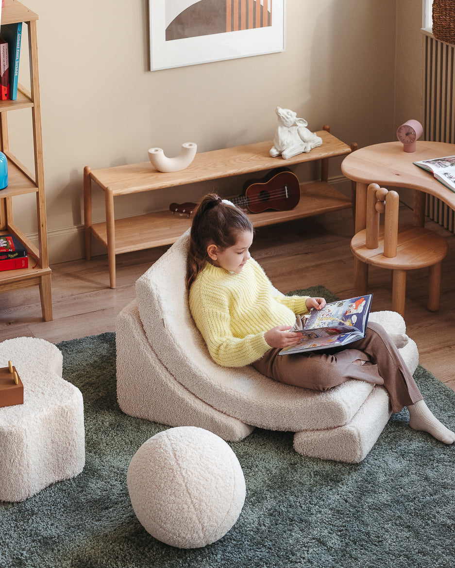 Cream White Moon Chair - Poltrona Morbida in Tessuto Teddy