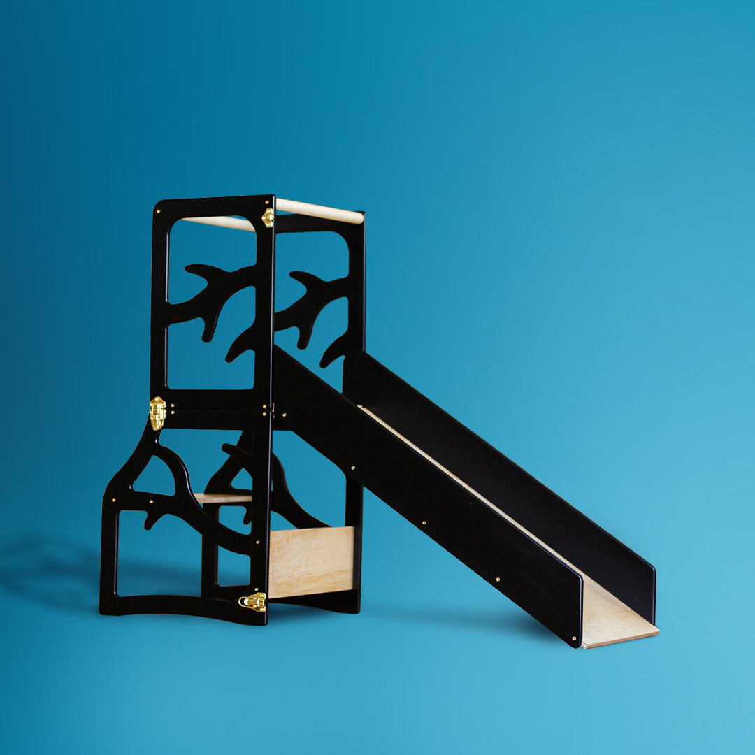 Torre di Apprendimento 3 in 1 – Design Albero / Scrivania / Scivolo – Nero