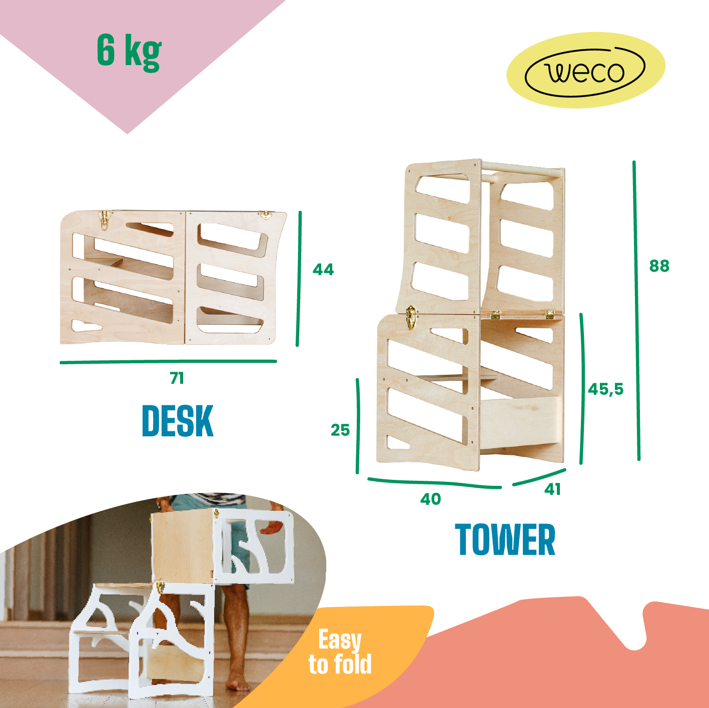 Torre di Apprendimento 2 in 1 – Design a Strisce / Scrivania – Grigio