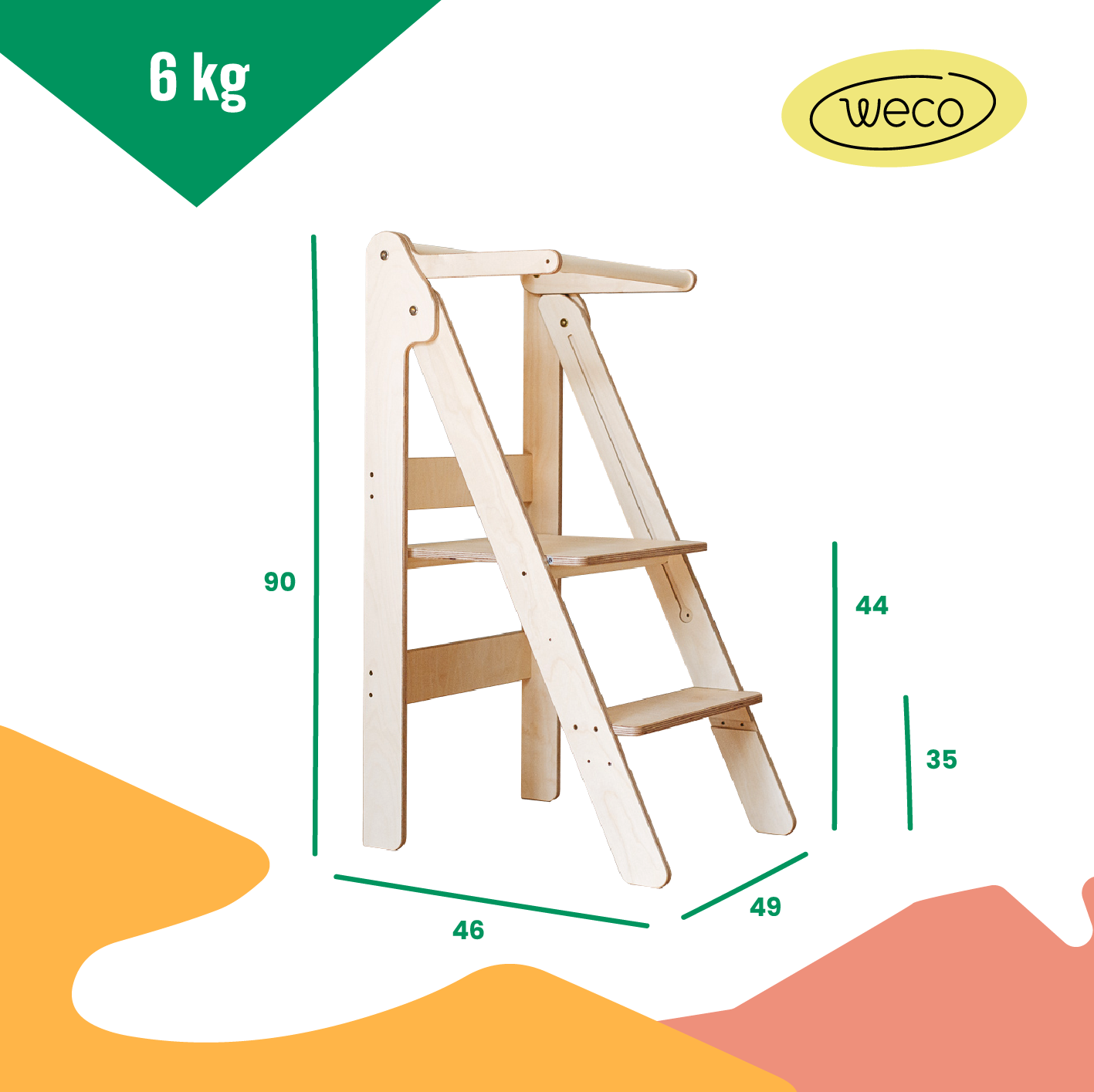 Torre di Apprendimento Pieghevole e Regolabile in Altezza - Legno Naturale