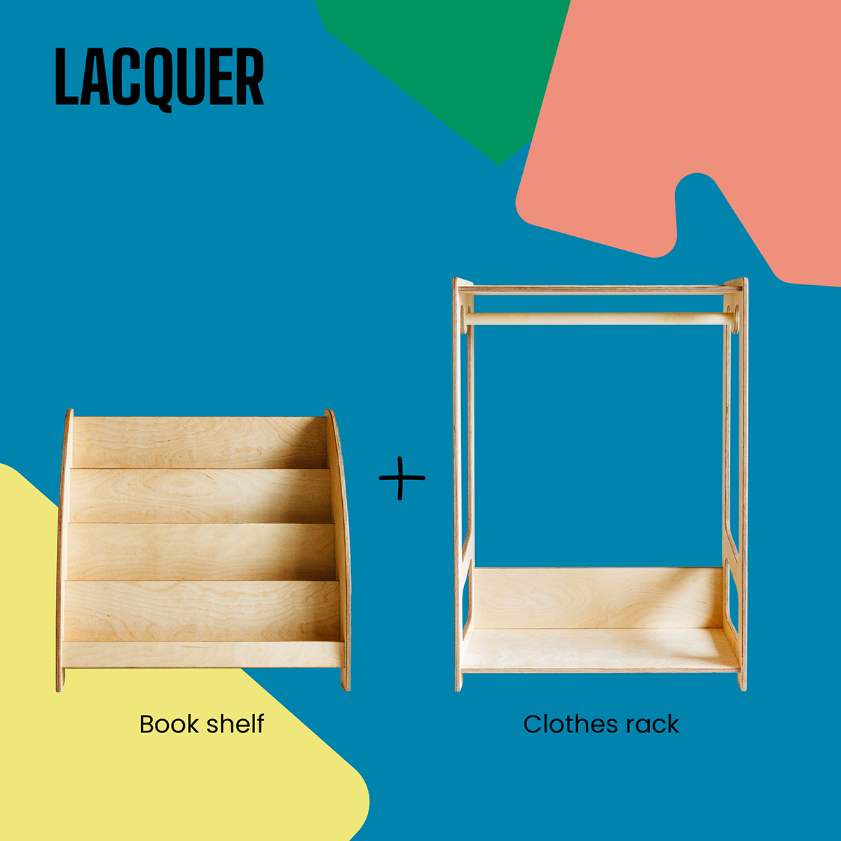 Set di Mobili Montessori Variabile: Appendiabiti + Scaffale per Libri - Legno Naturale