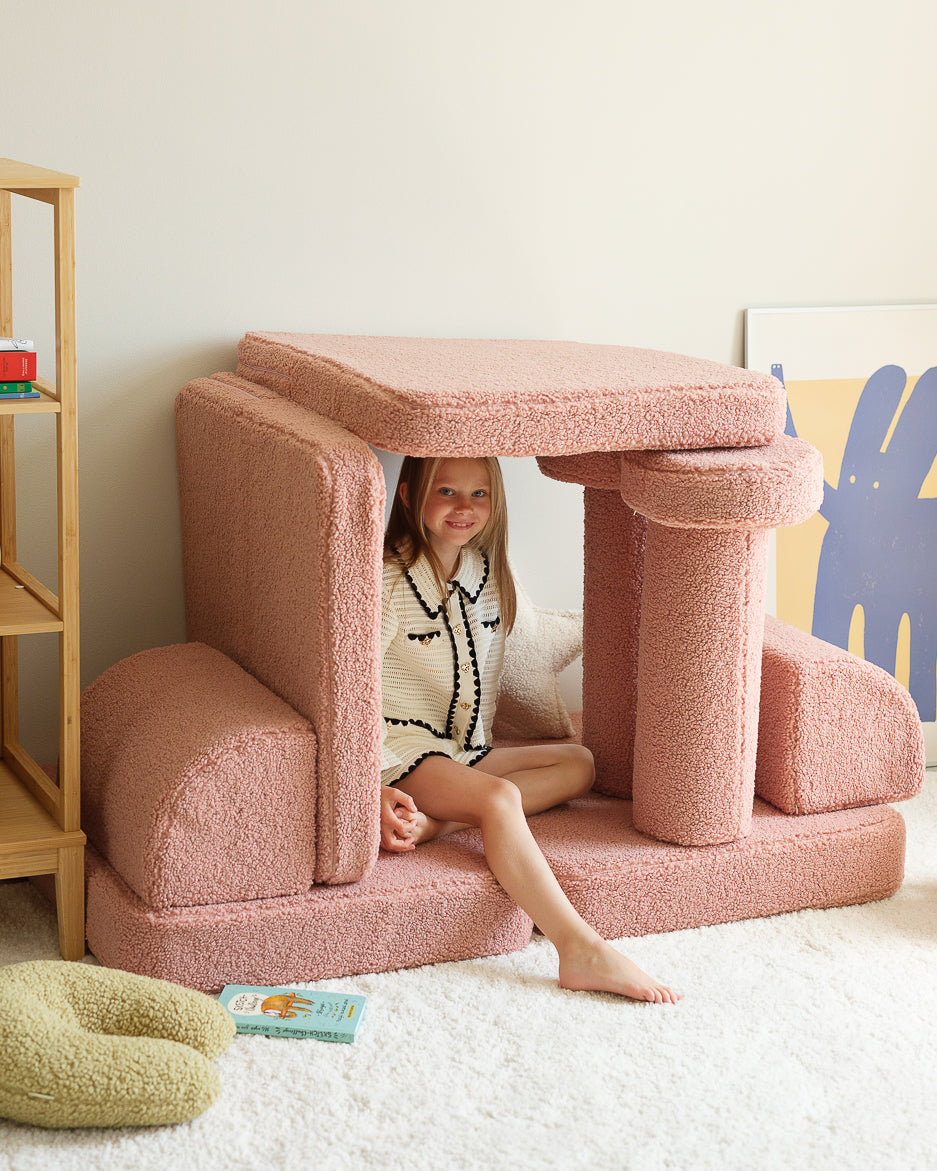 Guava Pink Settee - Divanetto Morbido in Tessuto Teddy