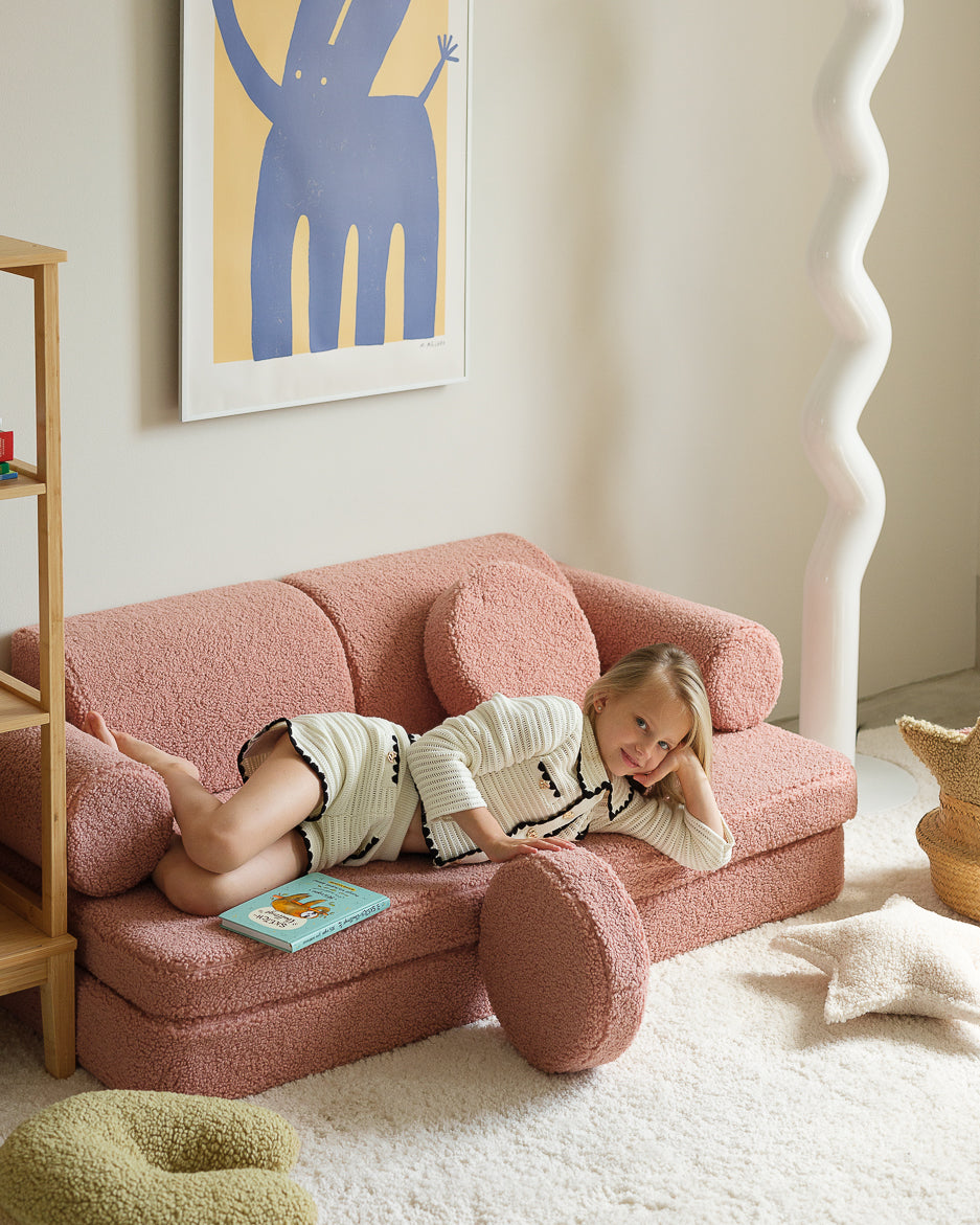 Guava Pink Settee - Divanetto Morbido in Tessuto Teddy