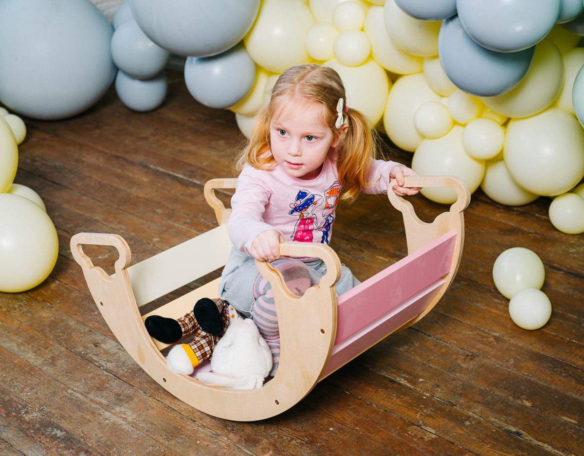 Dondolo Multifunzionale The Swing Rainbow Legno Naturale e Gelato - Gioco Sensoriale e Motorio per Bambini