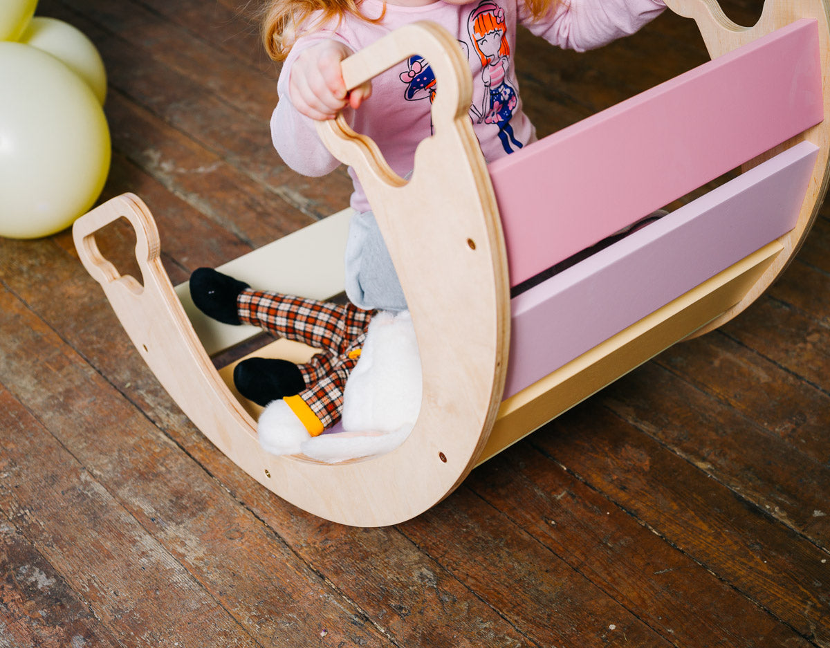 Dondolo Multifunzionale The Swing Rainbow Legno Naturale e Gelato - Gioco Sensoriale e Motorio per Bambini