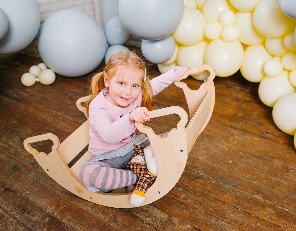 Dondolo Multifunzionale The Swing Rainbow Legno Naturale - Gioco Sensoriale e Motorio per Bambini