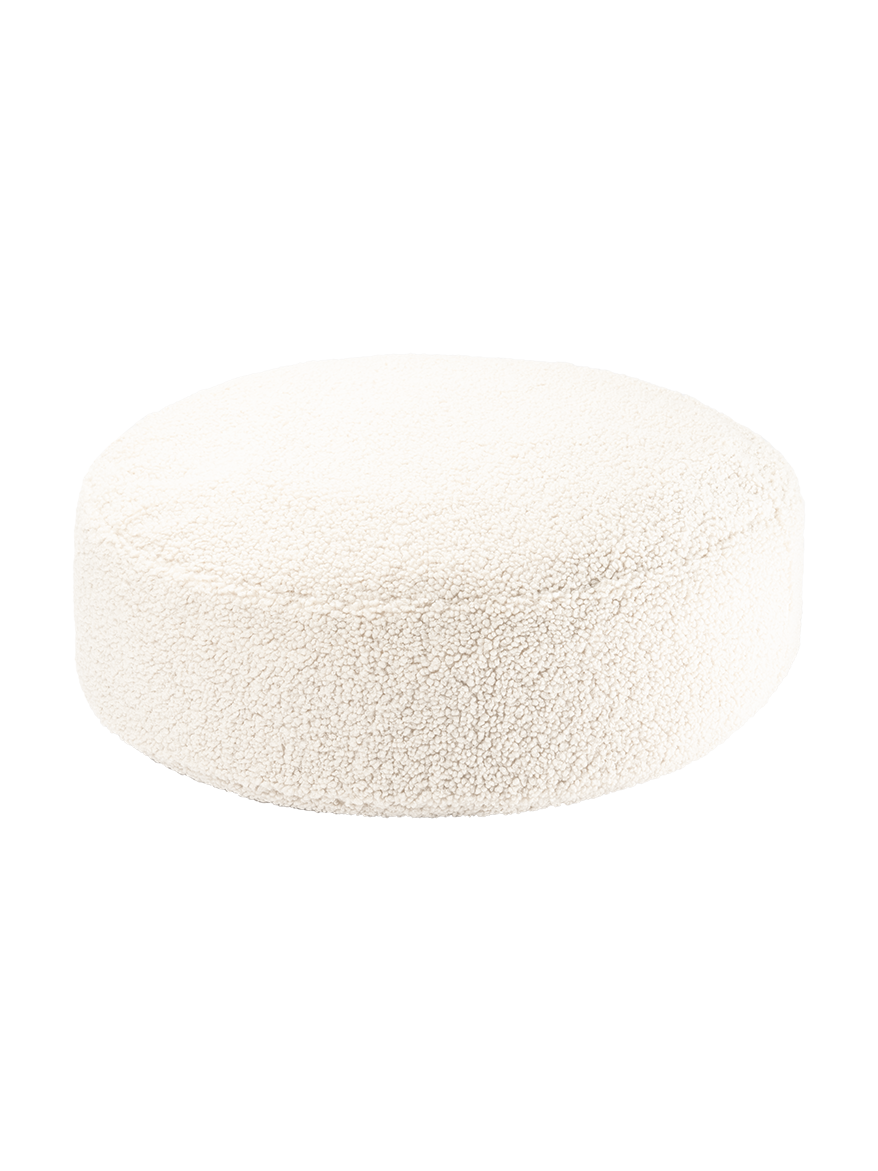 Cream White Ottoman - Pouf Rotondo in Tessuto Teddy