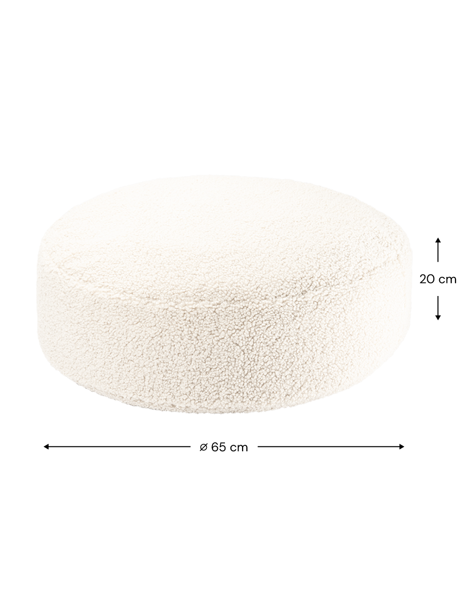 Cream White Ottoman - Pouf Rotondo in Tessuto Teddy