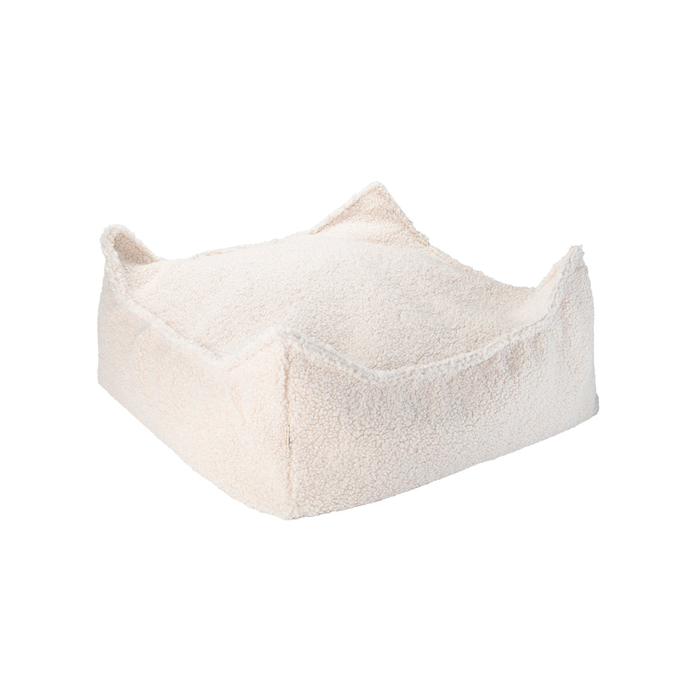 Cream White Square Ottoman - Pouf Quadrato in Tessuto Teddy