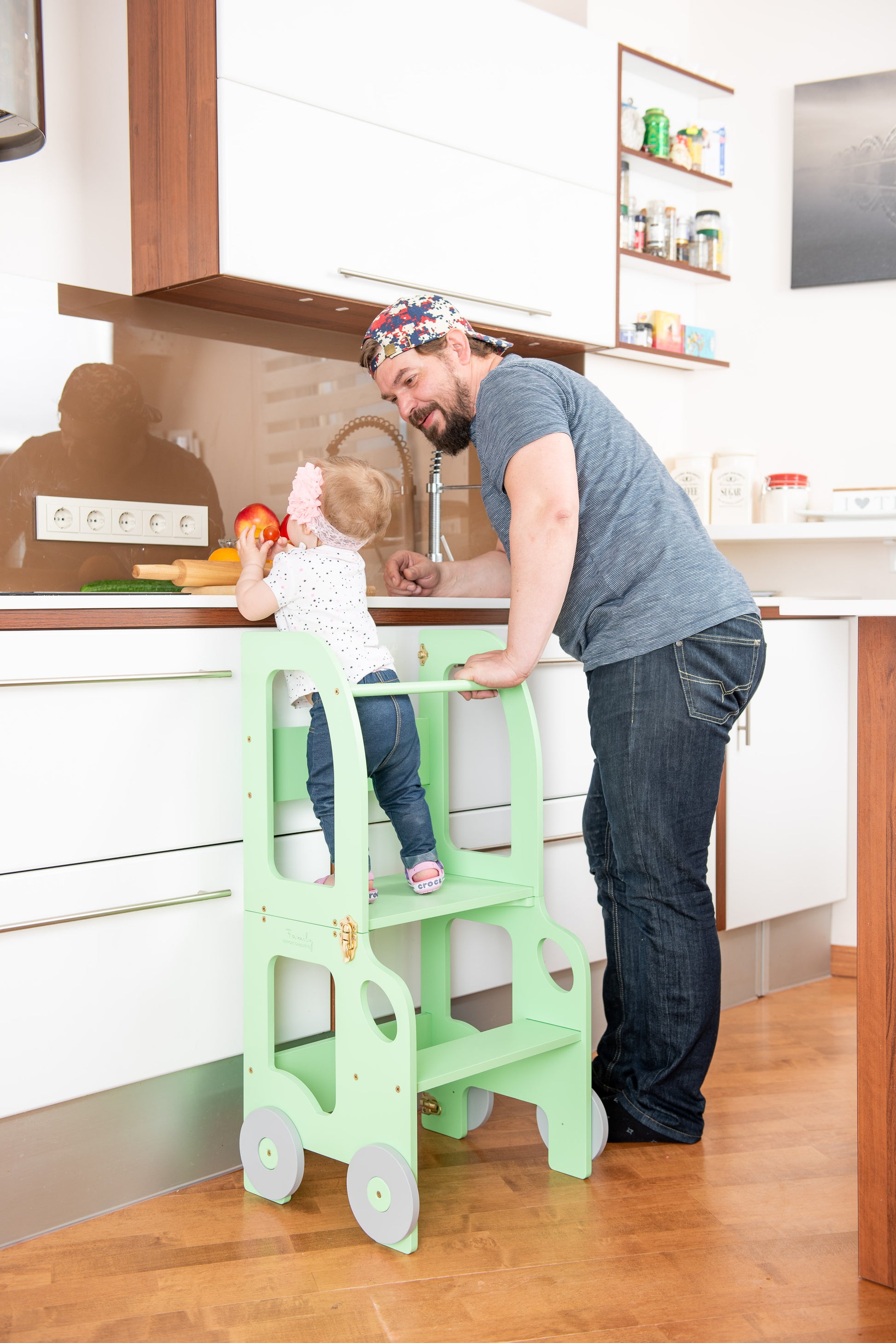 Sgabello Montessori multifunzionale Verde - Torre di apprendimento trasformabile