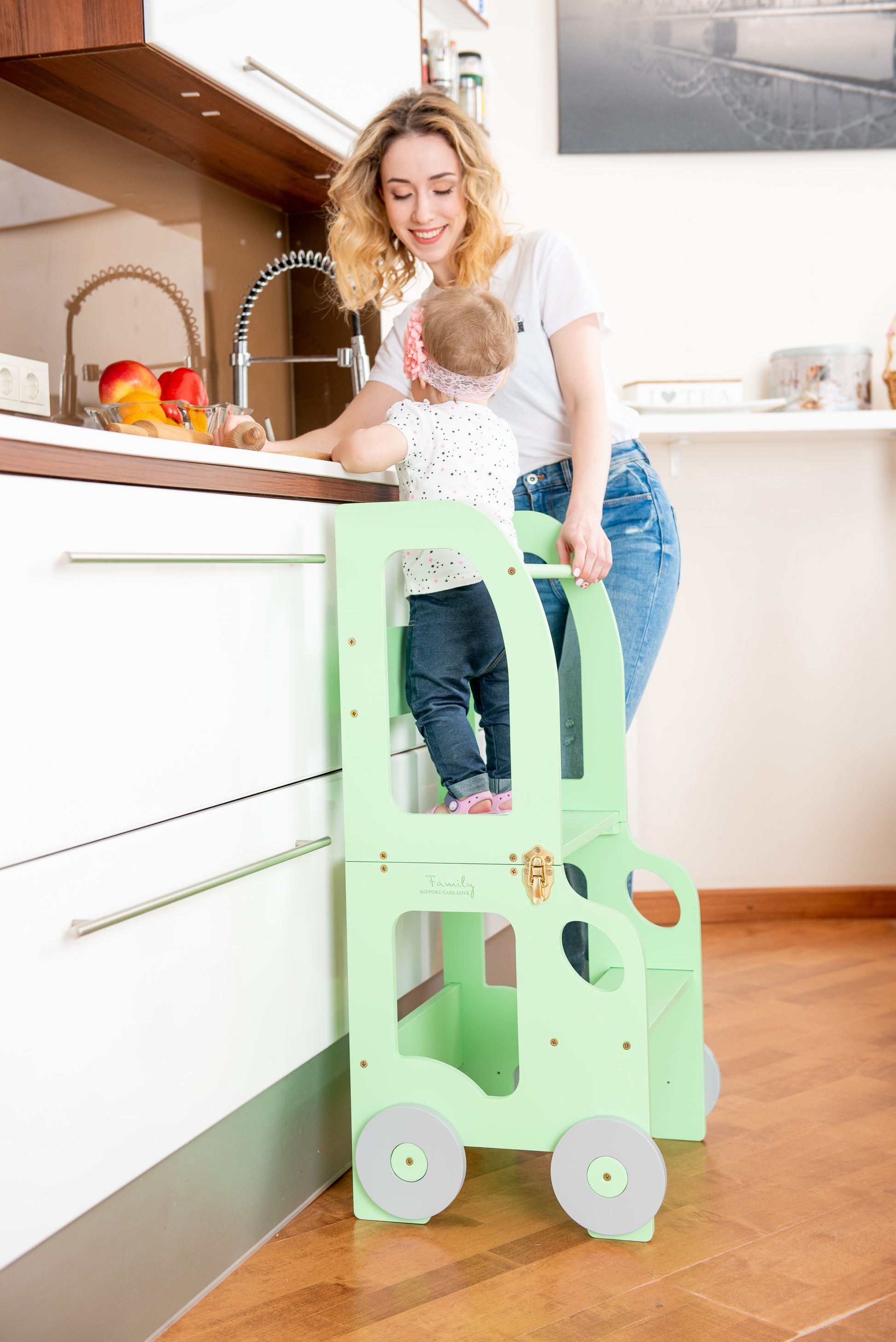 Sgabello Montessori multifunzionale Verde - Torre di apprendimento trasformabile