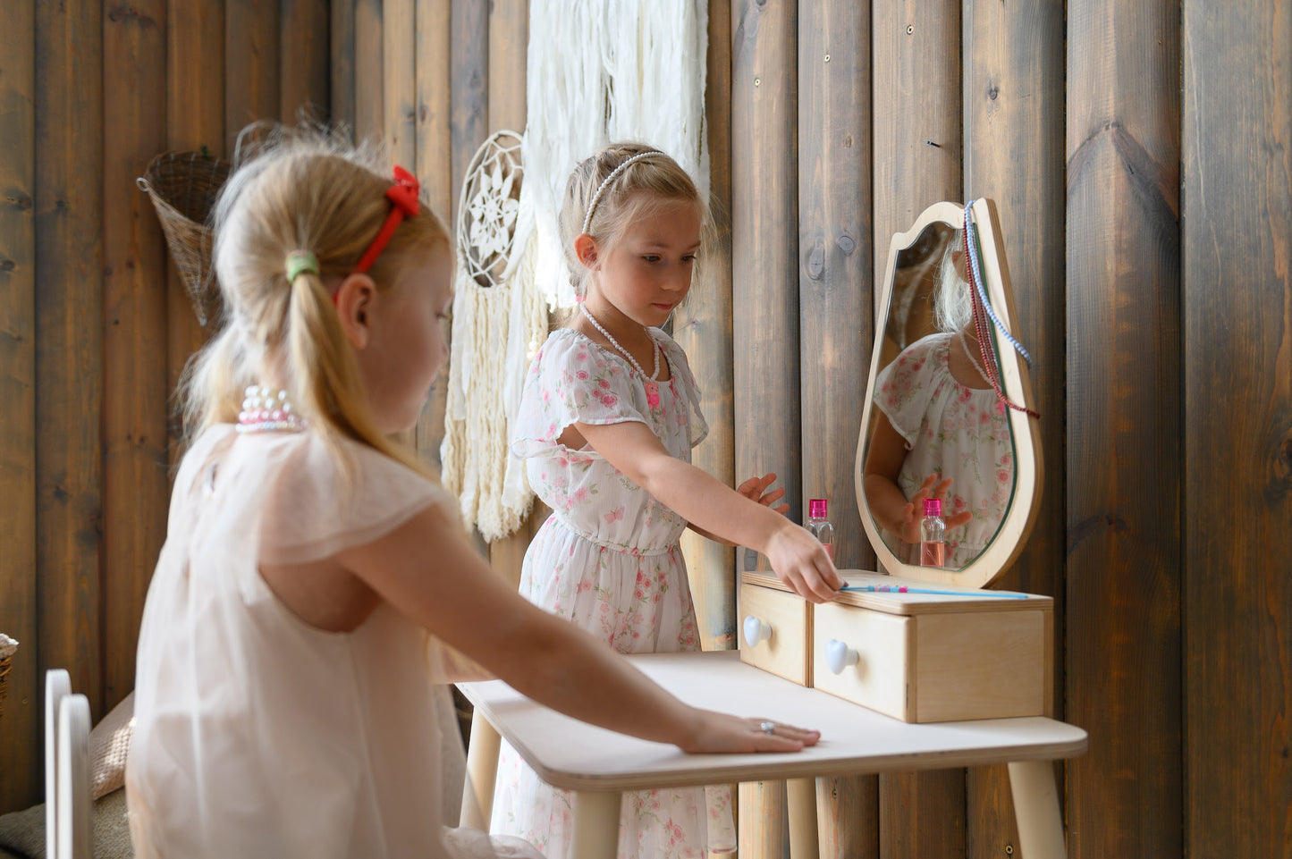 Tavolo da Toeletta Principessa con Specchio - Tulip Legno Naturale | Set per Bambini