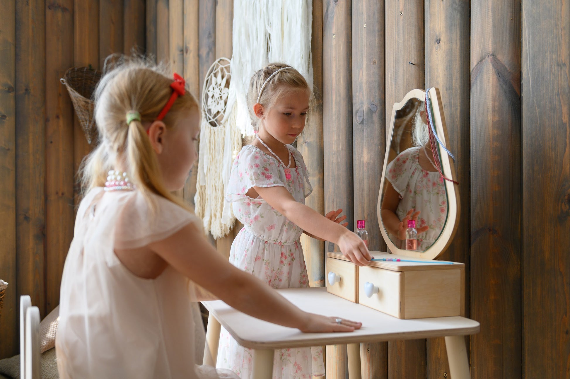 Tavolo da Toeletta Principessa con Specchio - Tulip Legno Naturale | Set per Bambini