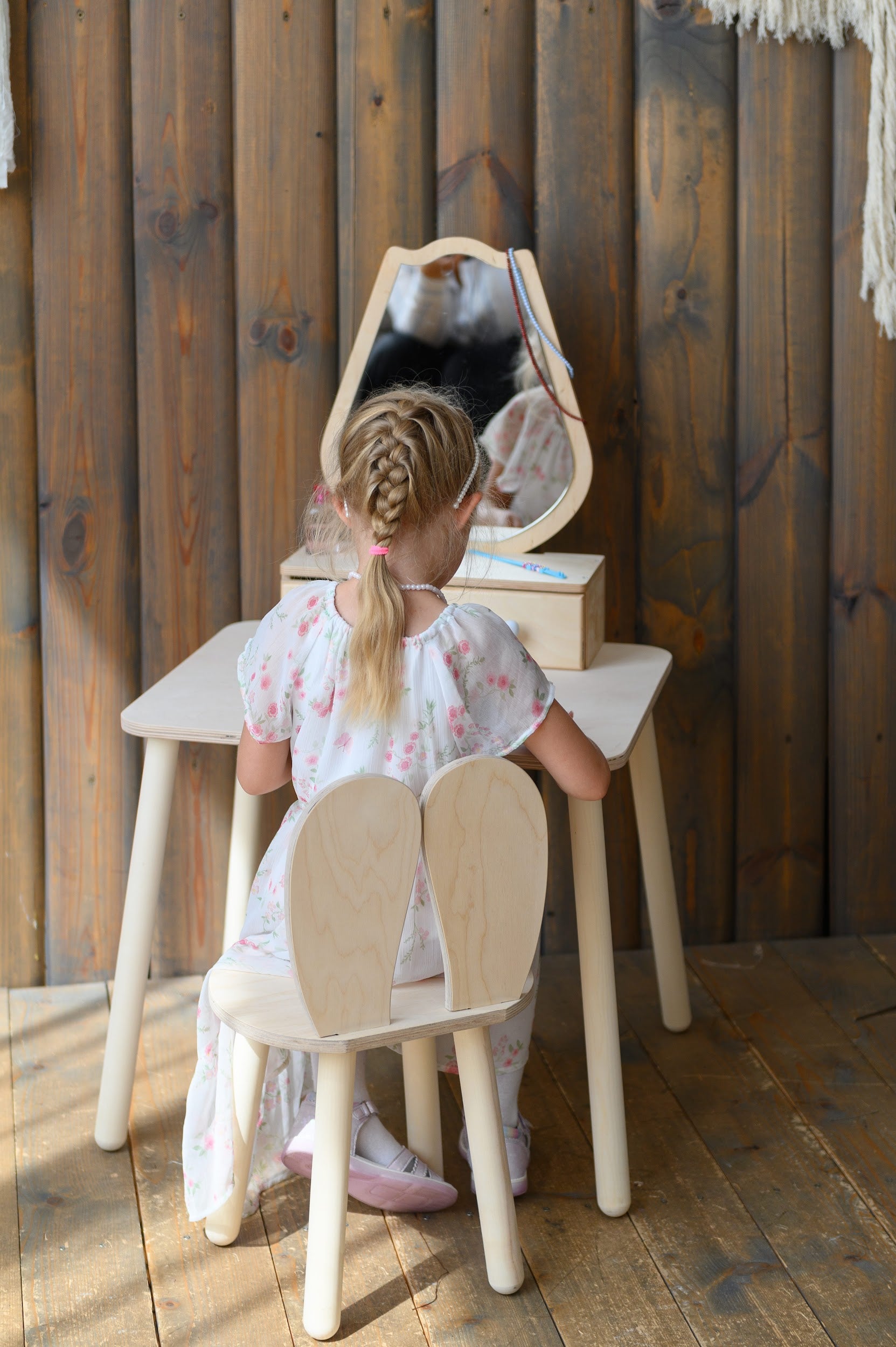 Tavolo da Toeletta Principessa con Specchio - Tulip Legno Naturale | Set per Bambini