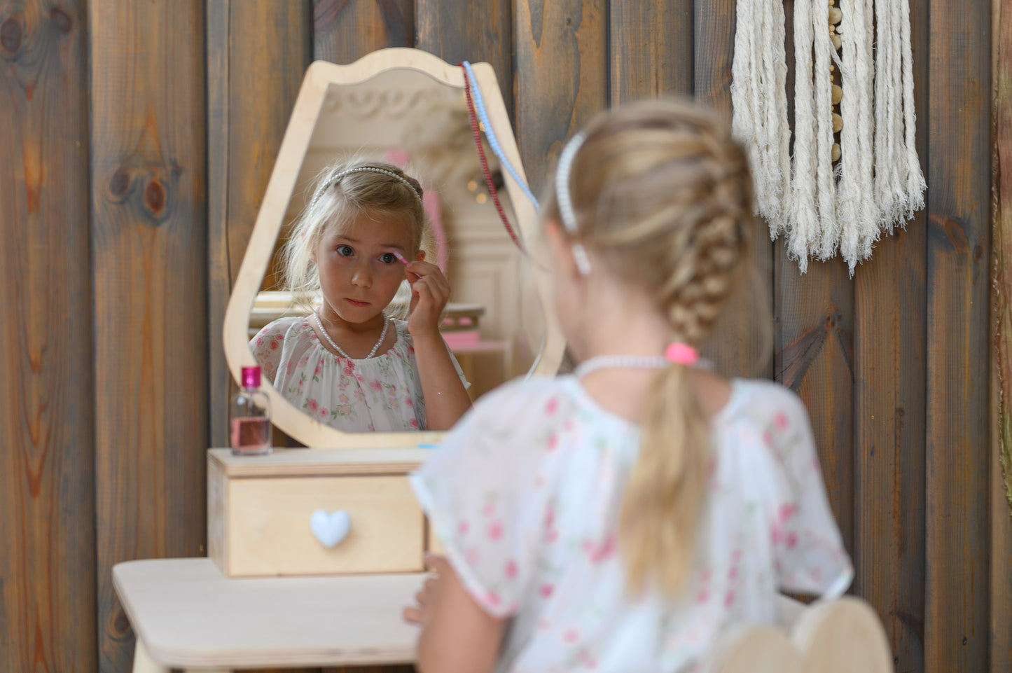 Tavolo da Toeletta Principessa con Specchio - Tulip Legno Naturale | Set per Bambini