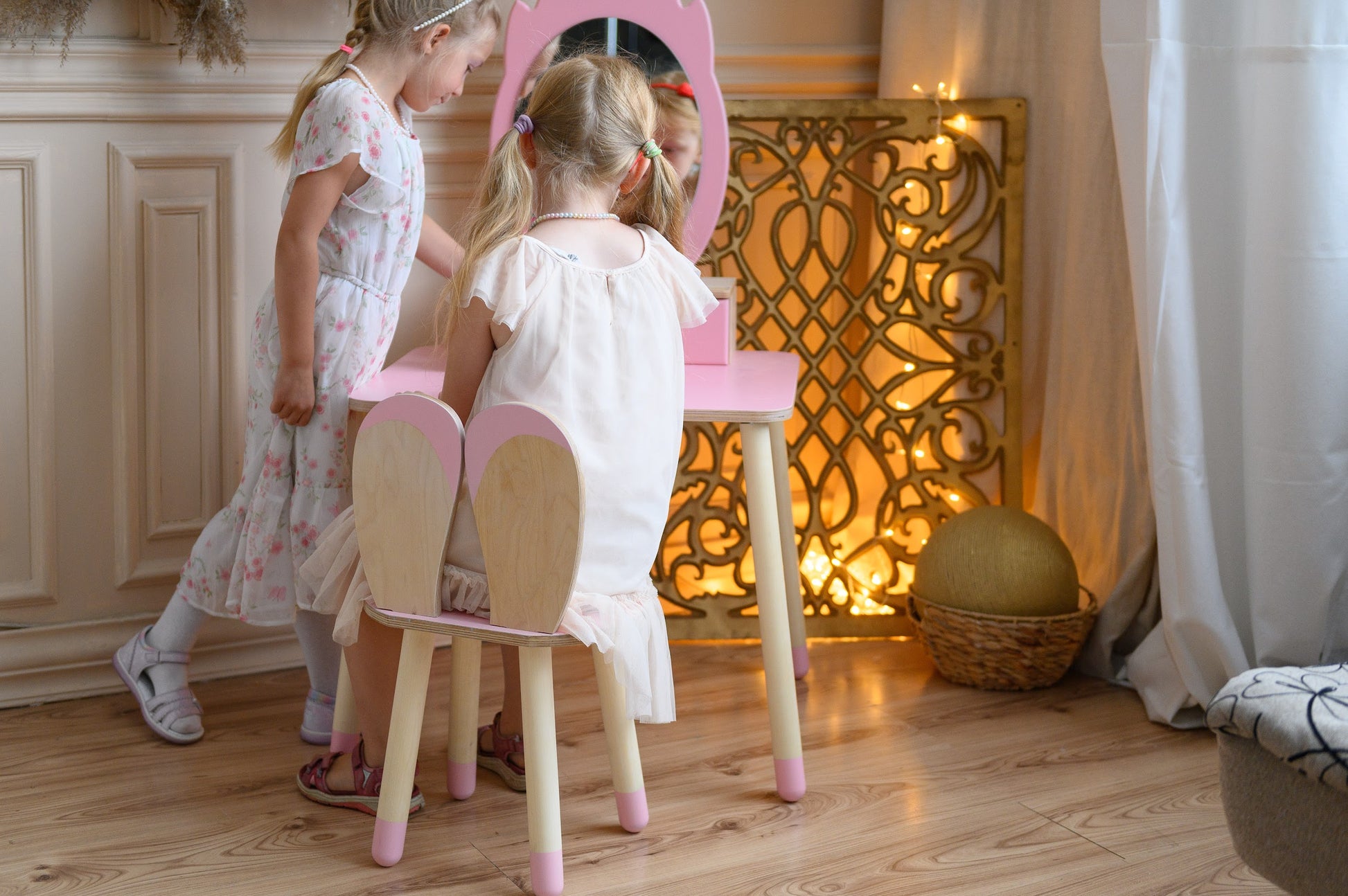 Tavolo da Toeletta Principessa con Specchio - Crown Rosa | Set per Bambini