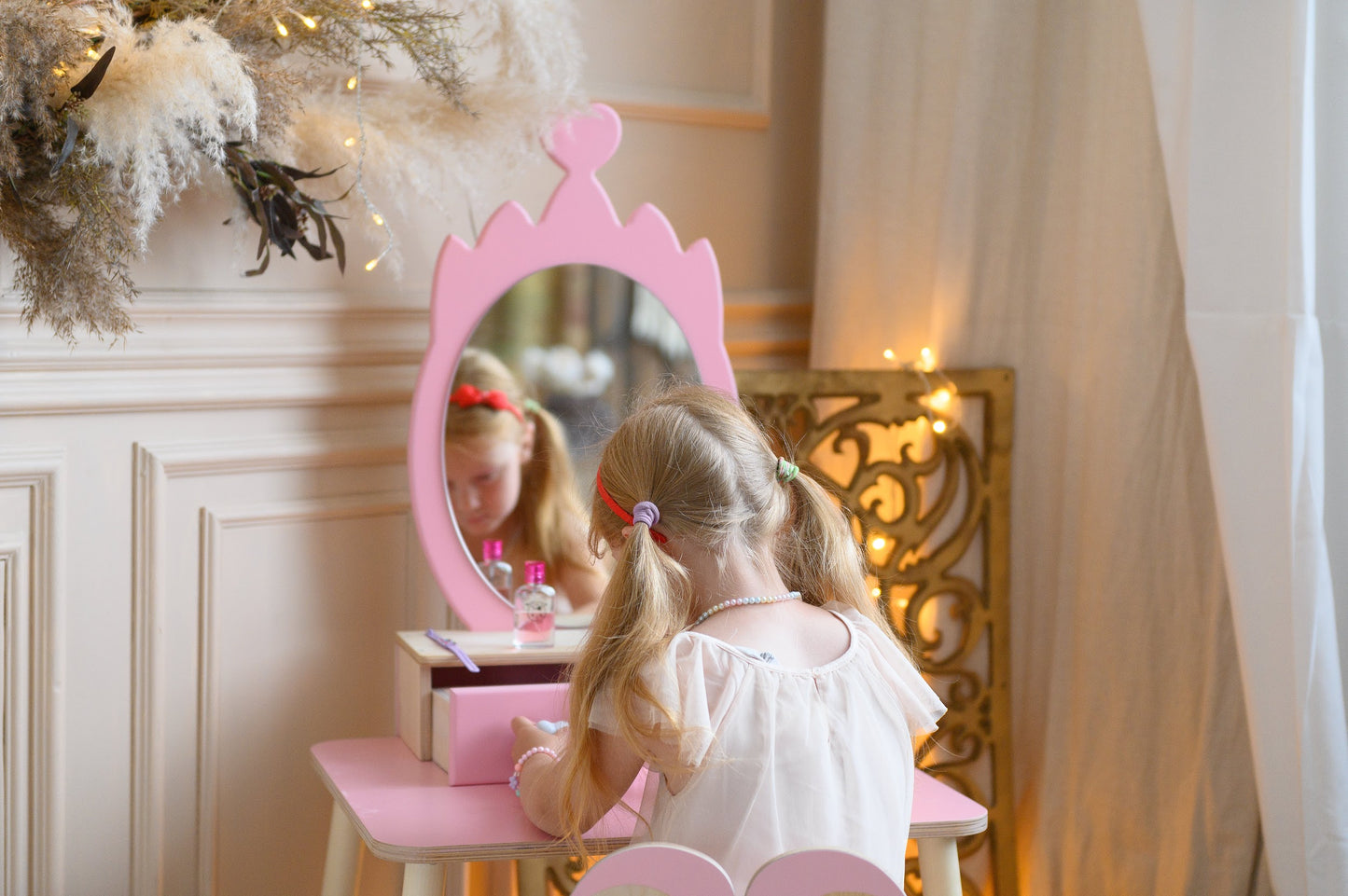Tavolo da Toeletta Principessa con Specchio - Crown Rosa | Set per Bambini