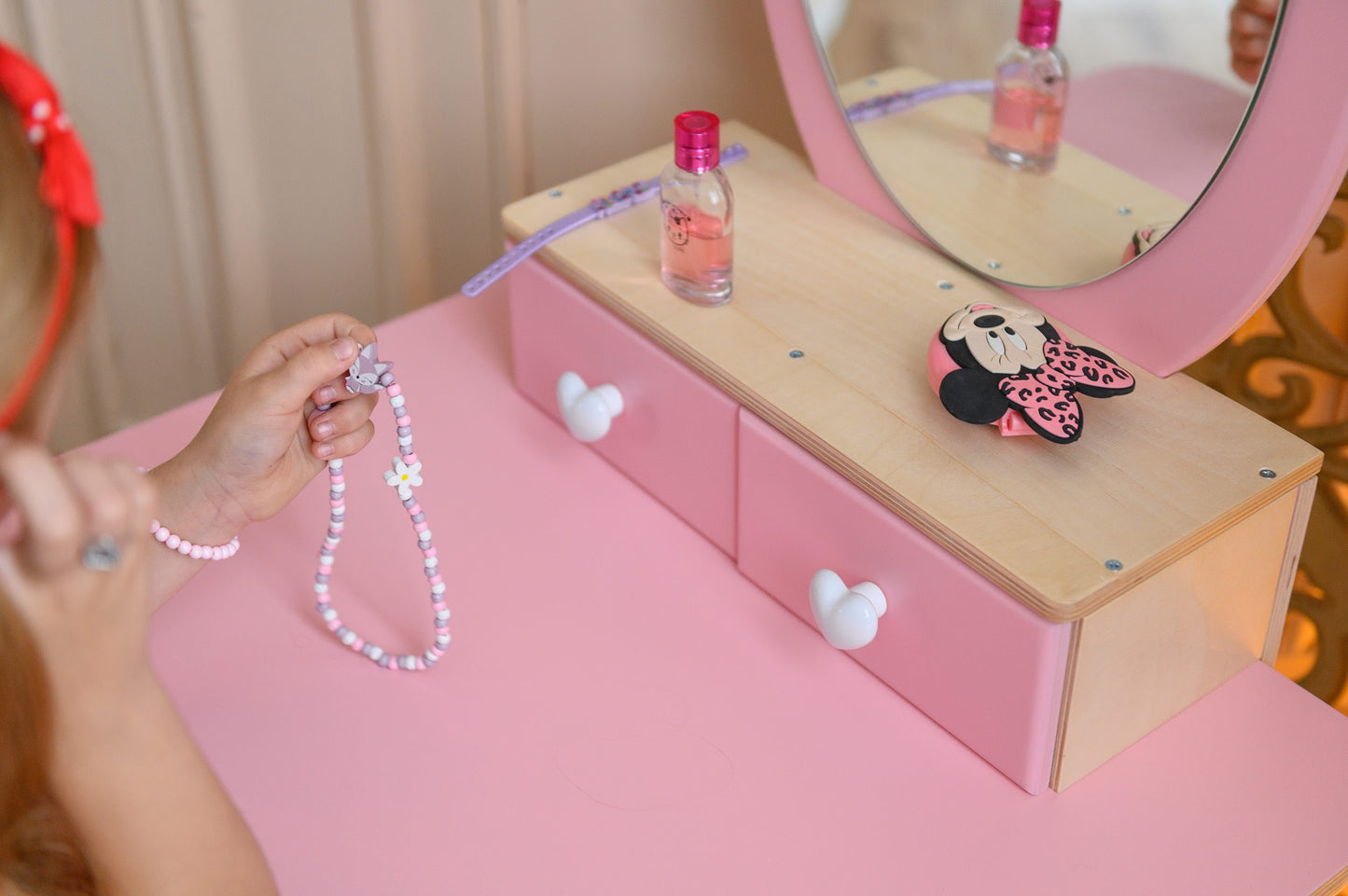 Tavolo da Toeletta Principessa con Specchio - Crown Rosa | Set per Bambini