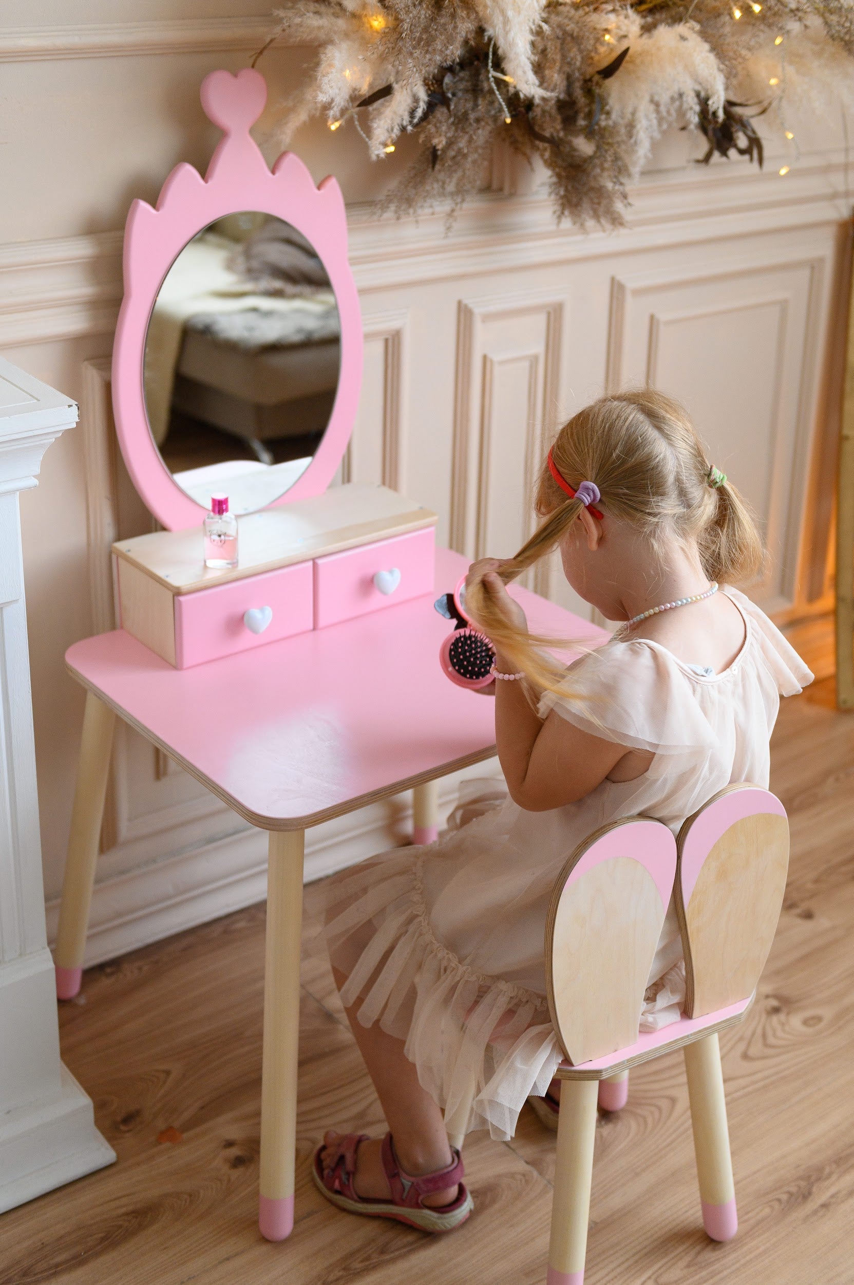 Tavolo da Toeletta Principessa con Specchio - Crown Rosa | Set per Bambini