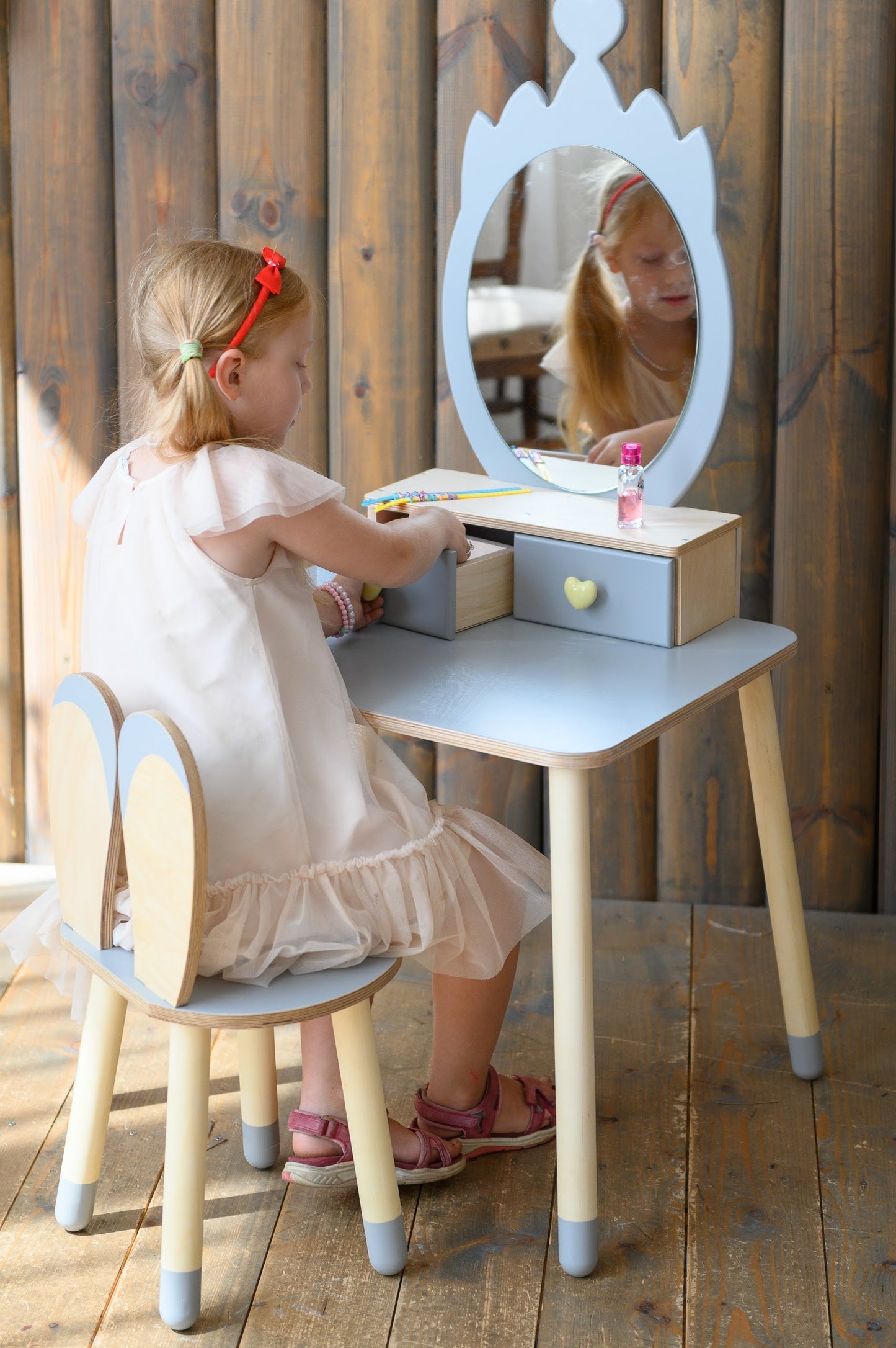 Tavolo da Toeletta Principessa con Specchio - Crown Grigio | Set per Bambini