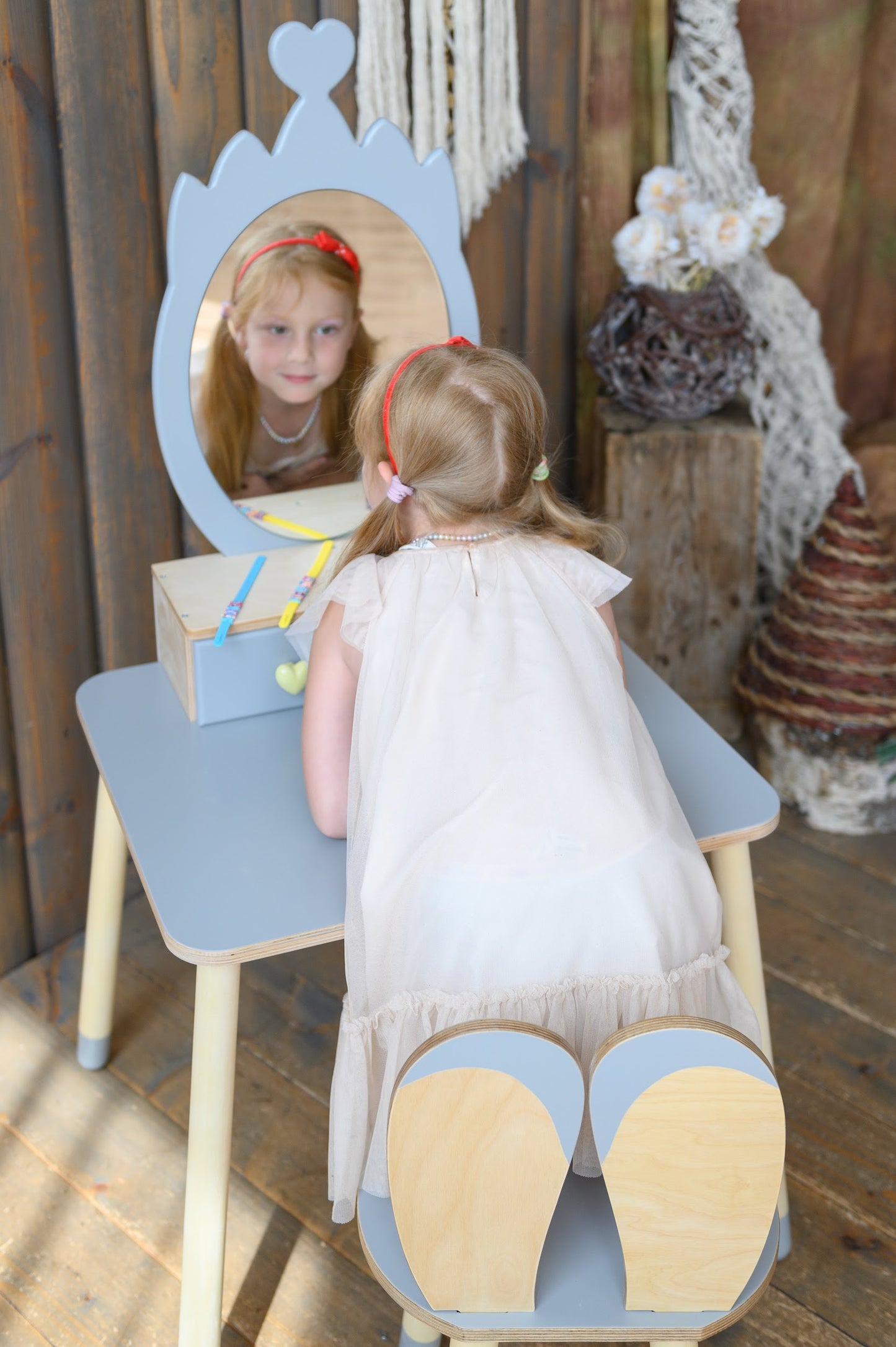 Tavolo da Toeletta Principessa con Specchio - Crown Grigio | Set per Bambini
