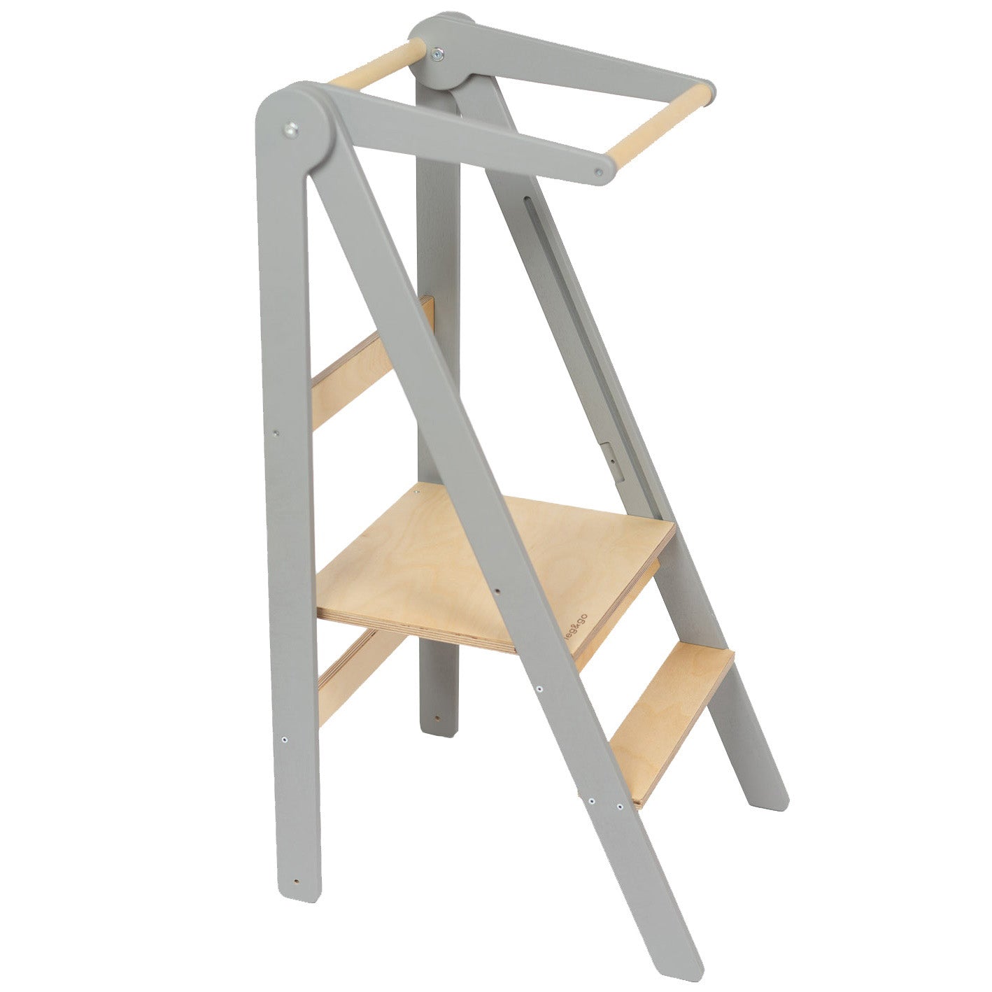 Torre di Apprendimento Montessori Pieghevole con Sbarre Rimovibili leg&go - Grigio e Legno Naturale