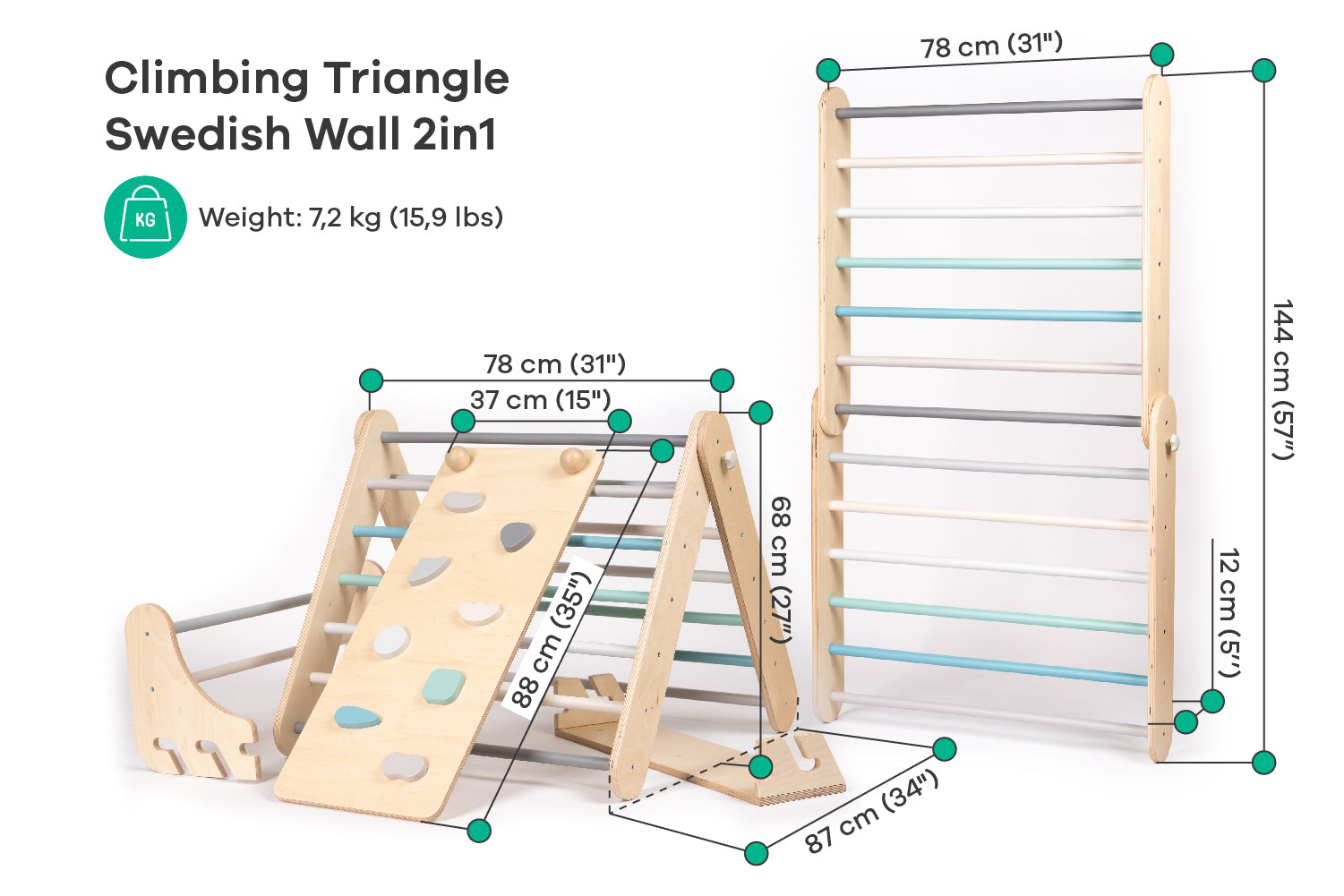 Triangolo di Arrampicata Pikler, Climber e Spalliera Svedese 2in1 leg&go - Pastello