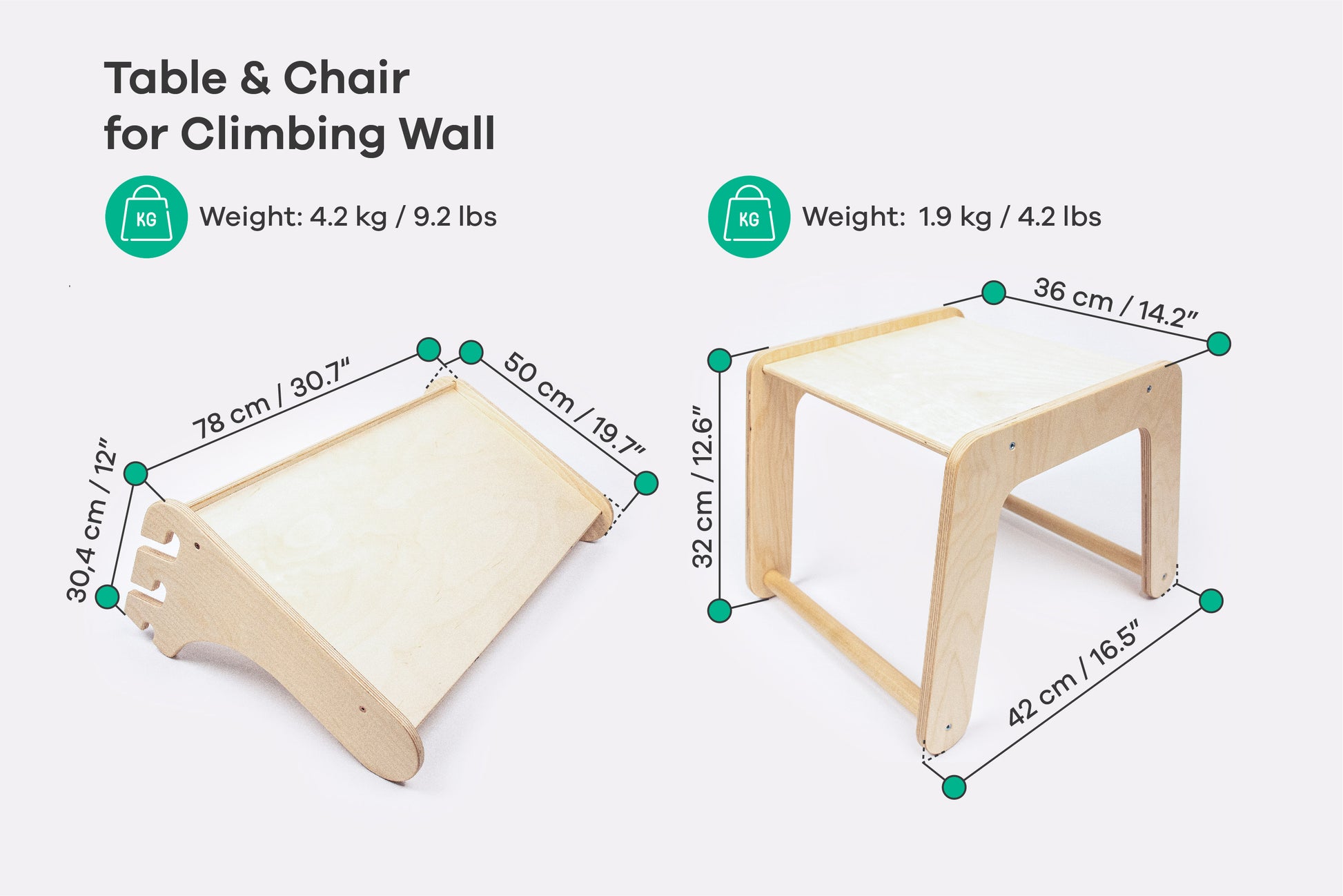 Set Tavolo & Sedia per Spalliera Svedese (Climber Wall) Leg&Go