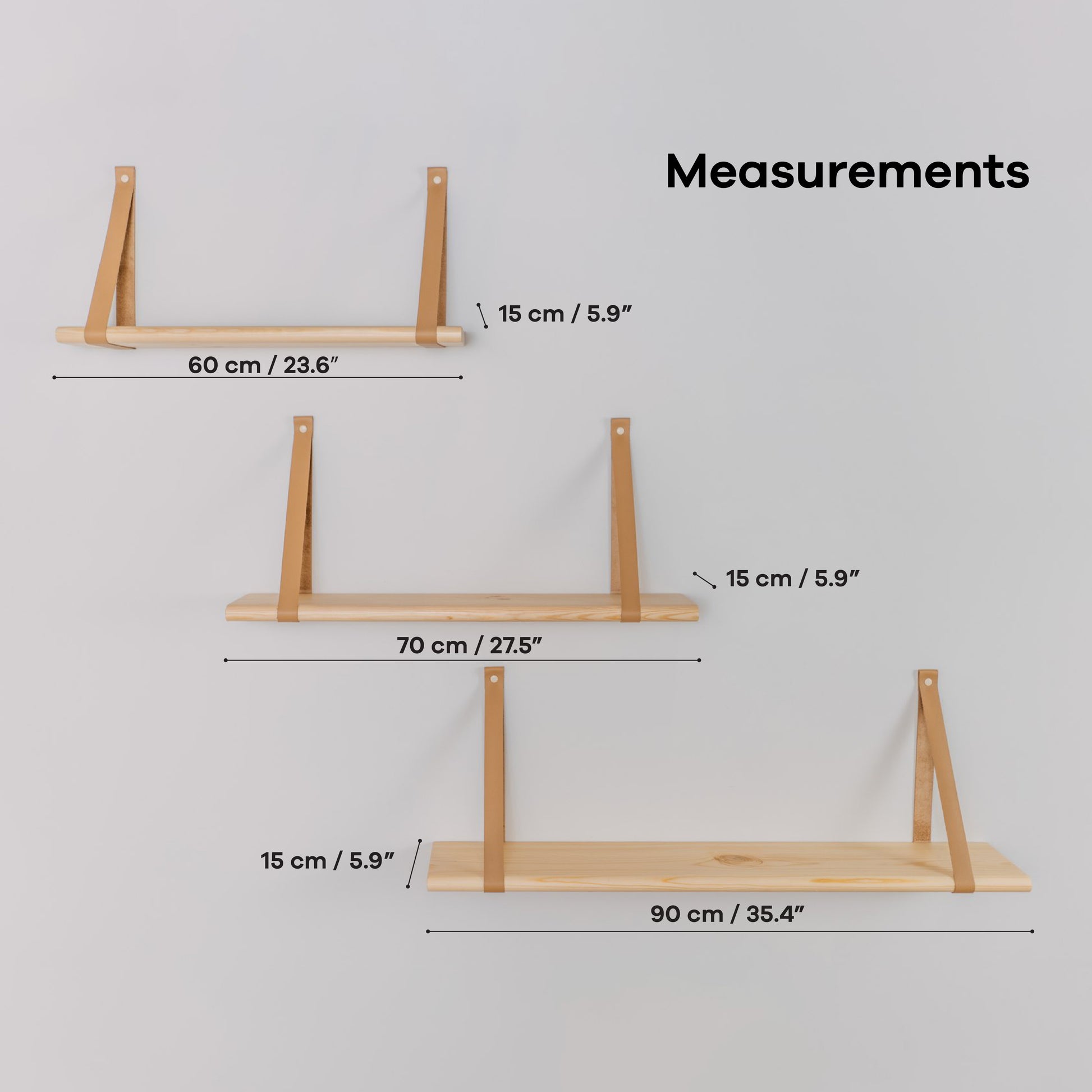 Mensola a Sospensione con Cinghie in Pelle Leg&Go - 90 cm