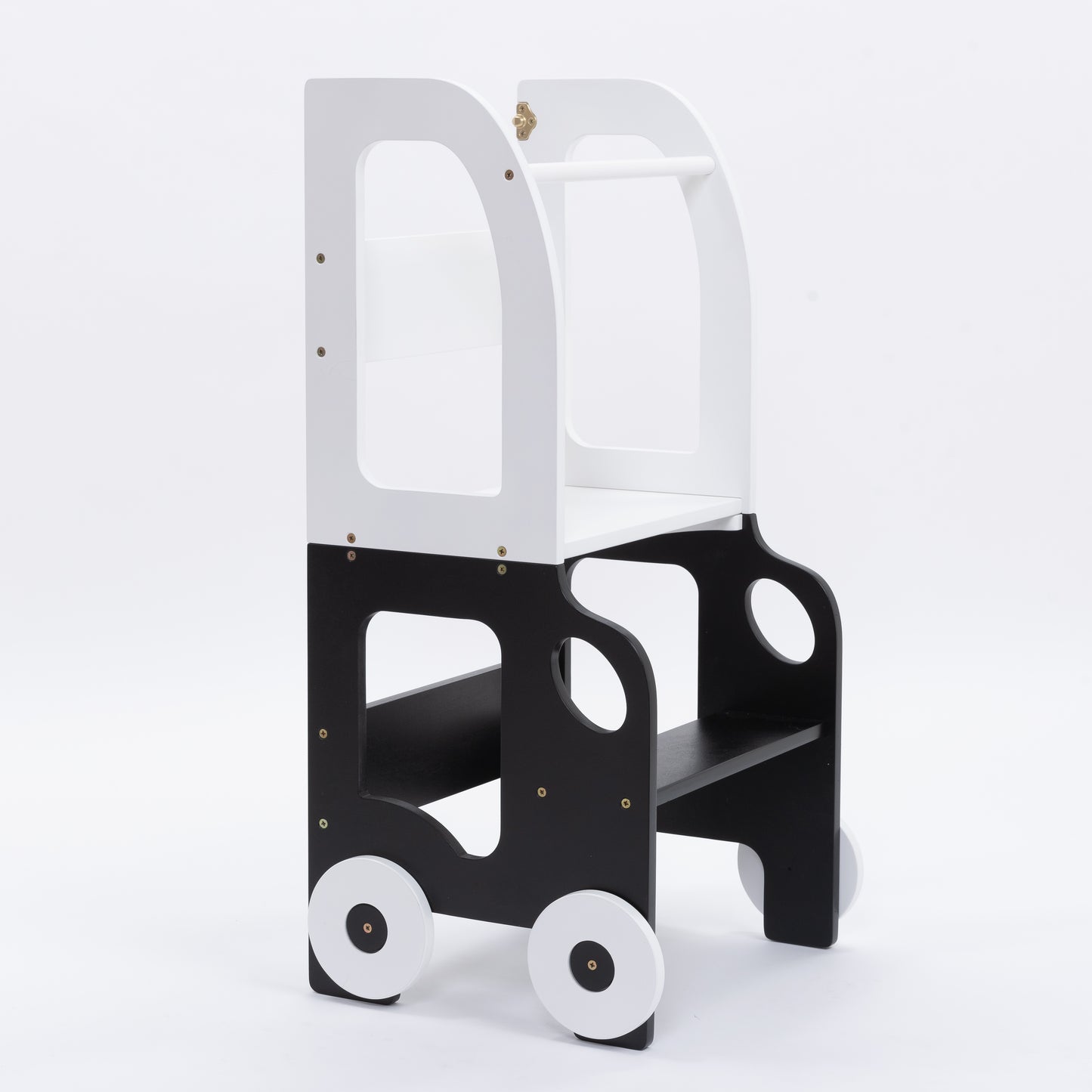 Sgabello Montessori multifunzionale Bianco e Nero - Torre di apprendimento trasformabile