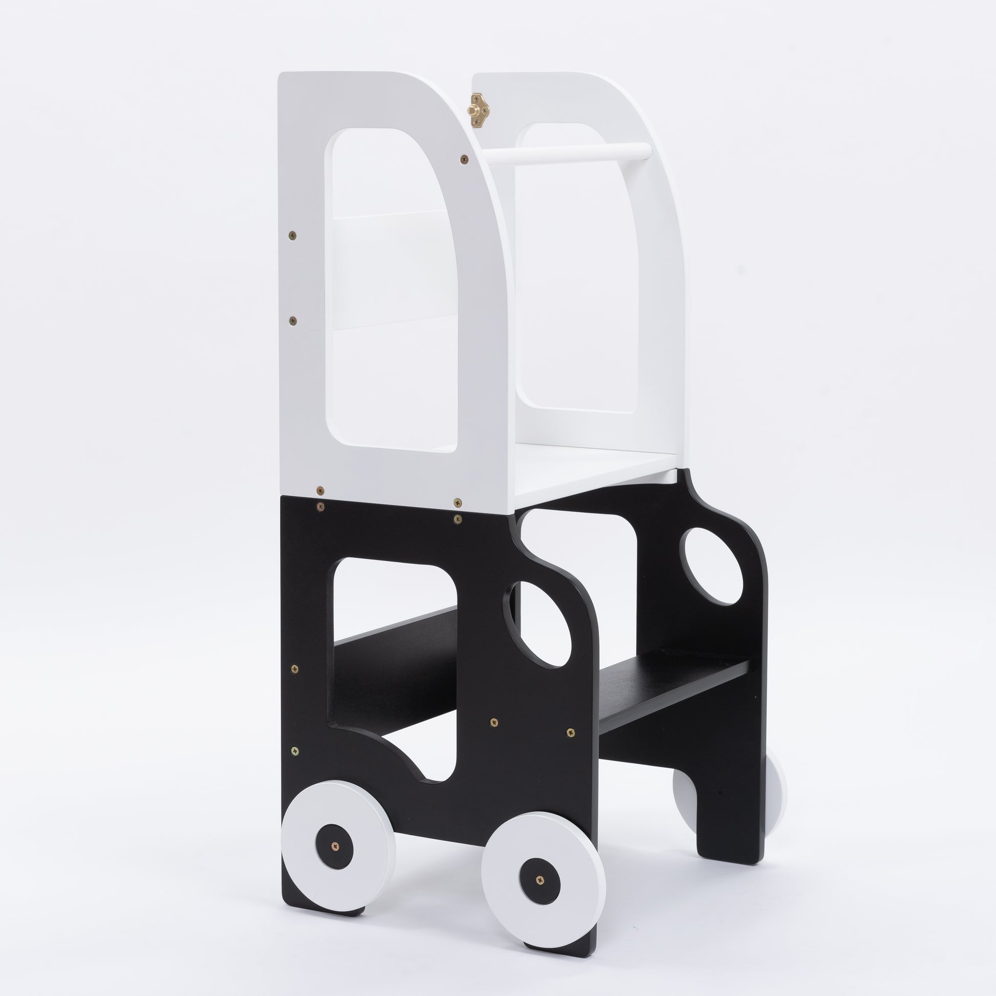 Sgabello Montessori multifunzionale Bianco e Nero - Torre di apprendimento trasformabile