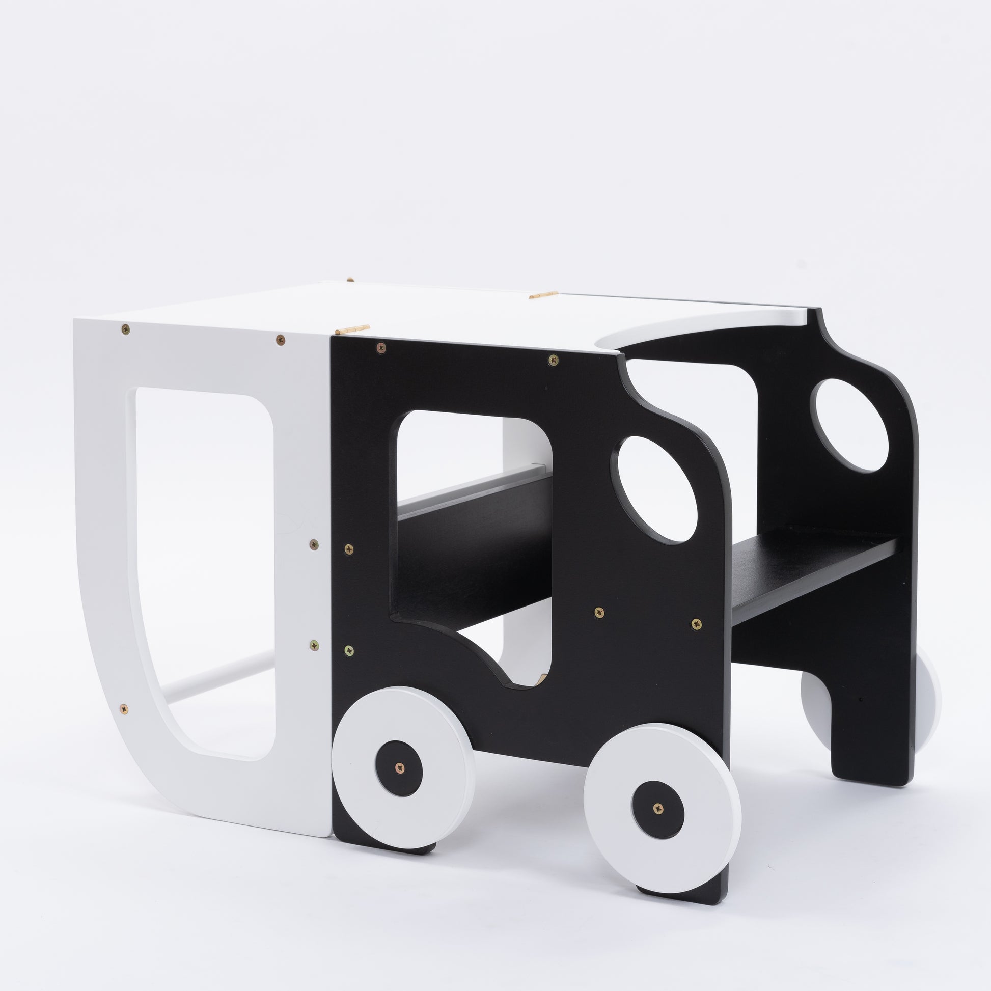 Sgabello Montessori multifunzionale Bianco e Nero - Torre di apprendimento trasformabile